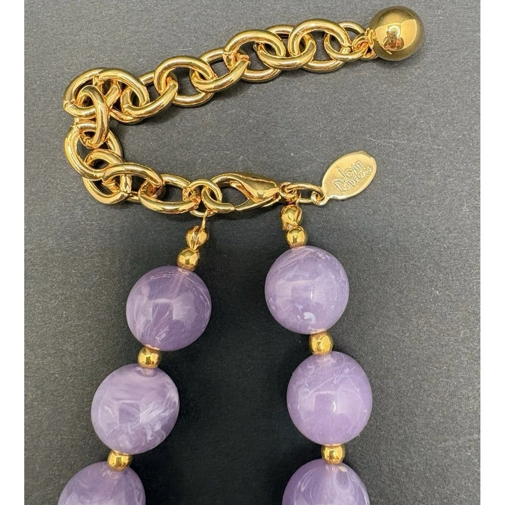 Vintage Joan Rivers Marbled Purple Acrylic Lucite Necklace Beaded Gold Tone 21